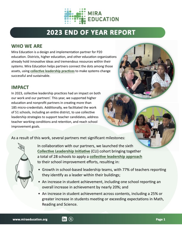 Front page of the Mira Education 2023 Annual REport